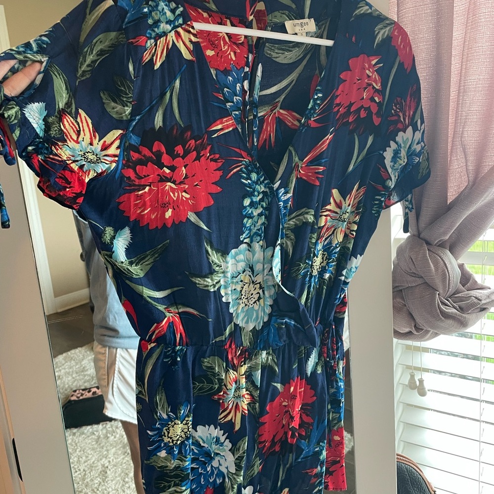 Floral Romper in Navy and Red